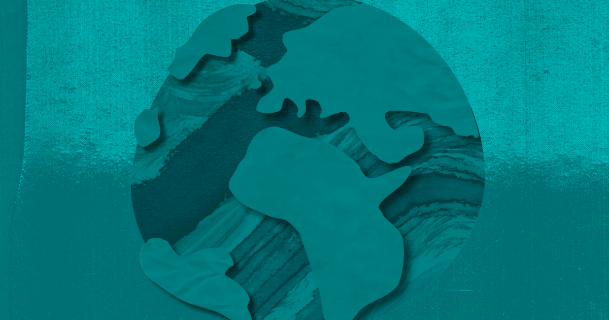 An illustration of the Earth against a dark blue background