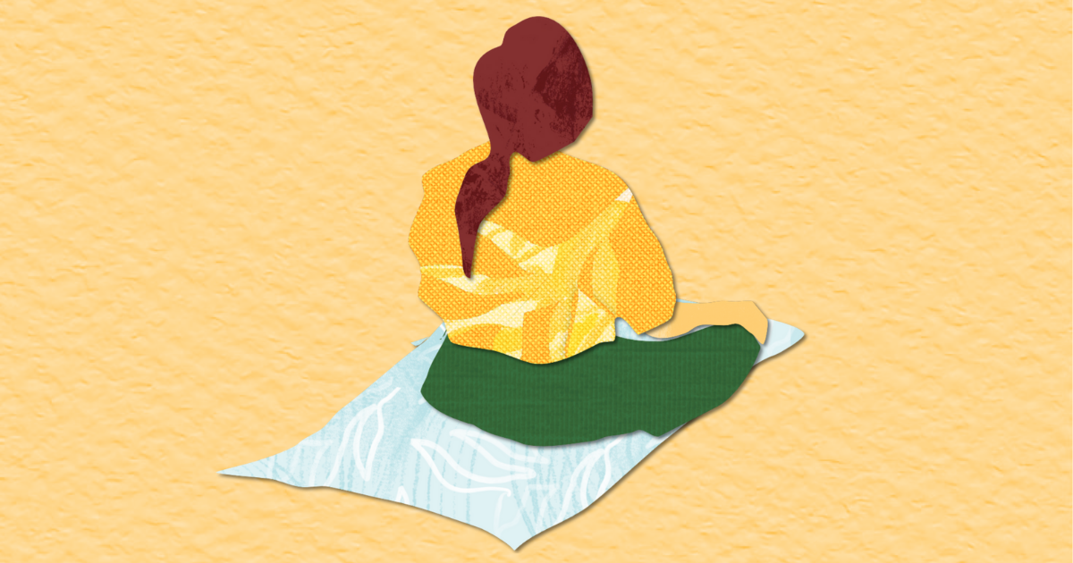 People, Planet, Pause: An illustration of a person sat on a yoga mat