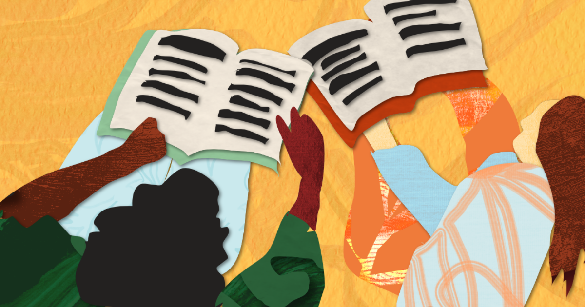 People, Planet, Pages: An illustration of two people sat reading