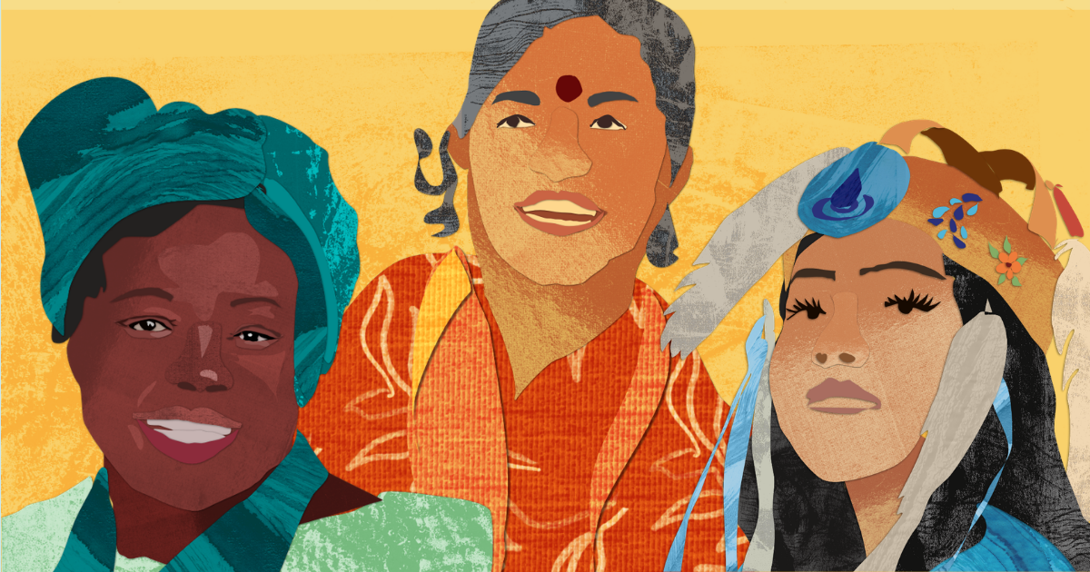 Illustrations of Wangari Maathai, Autumn Peltier, and Vandana Shiva